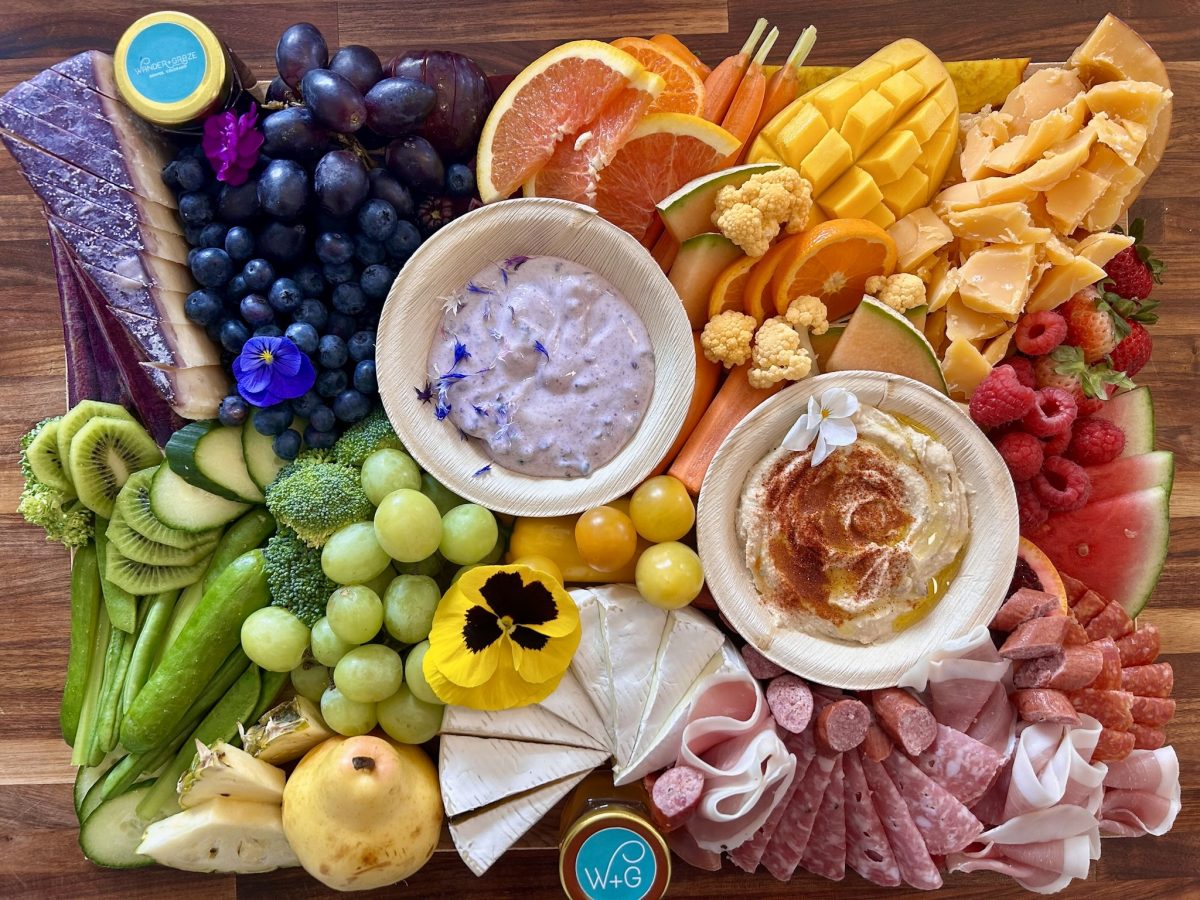Rainbow Grazing Board is a bright colorful mix of charcuterie and crudite