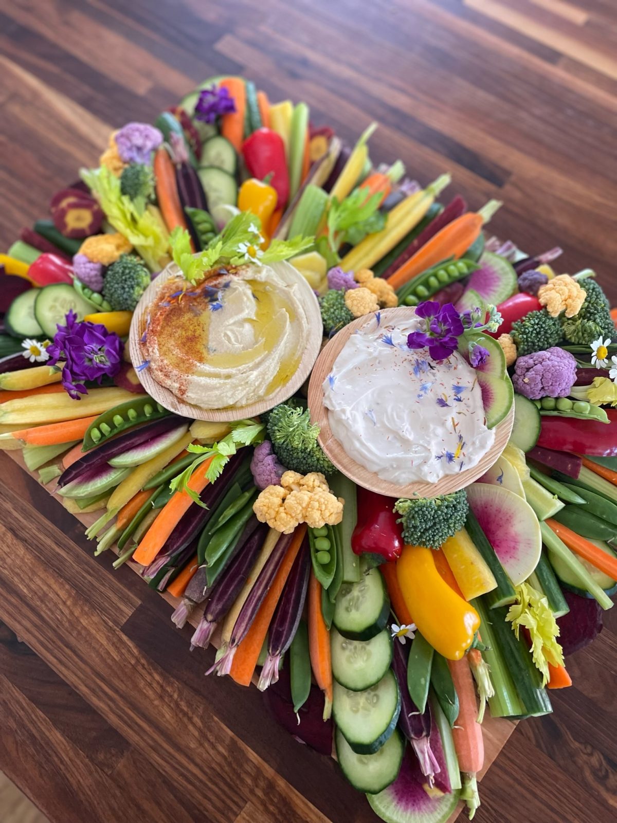 Vegetarian option for charcuterie catering in a crudite board