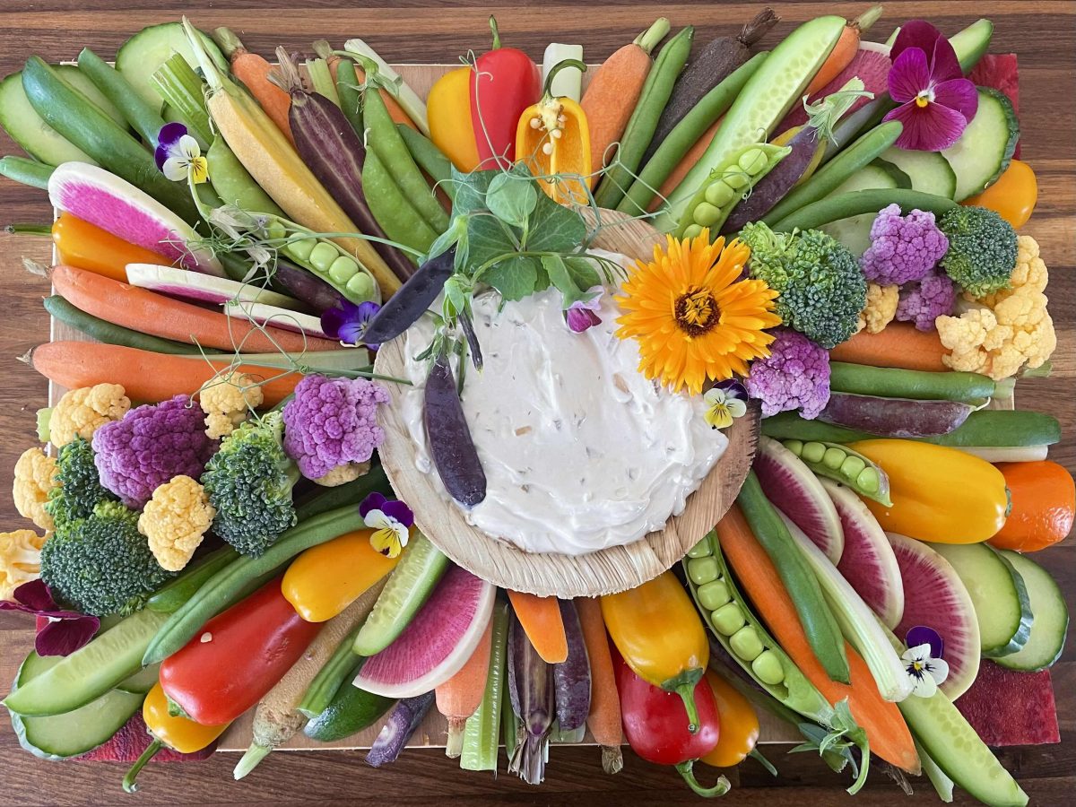 crudite board featuring carefully selected crisp colorful vegetables