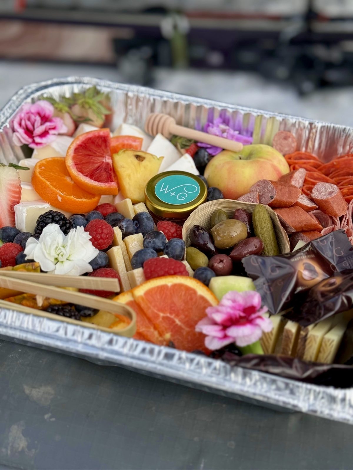 glamping with charcuterie board