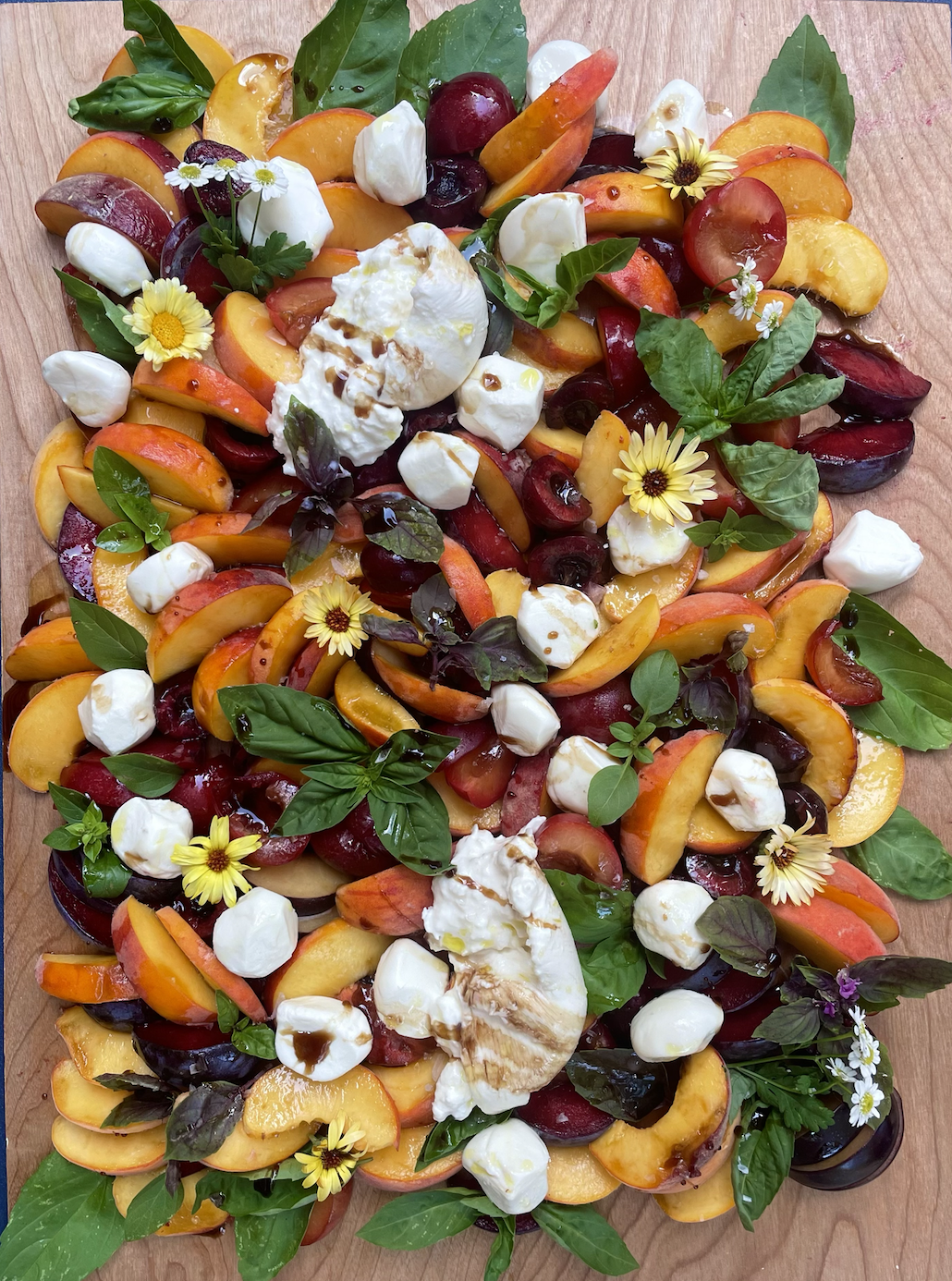 Stone Fruit Caprese Salad with fresh ingredients